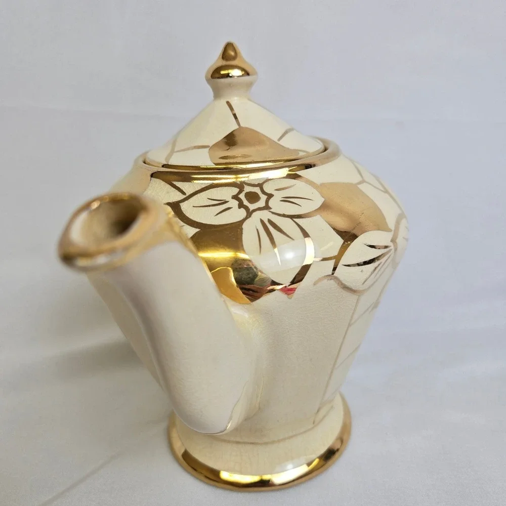 Price Bros Teapot Cream Gold Floral Design England 676 Vintage READ